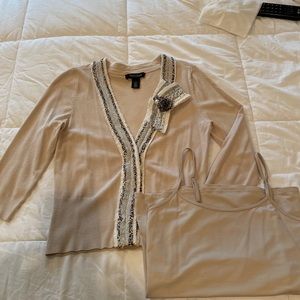 White House Black Market taupe cardigan and matching camisole